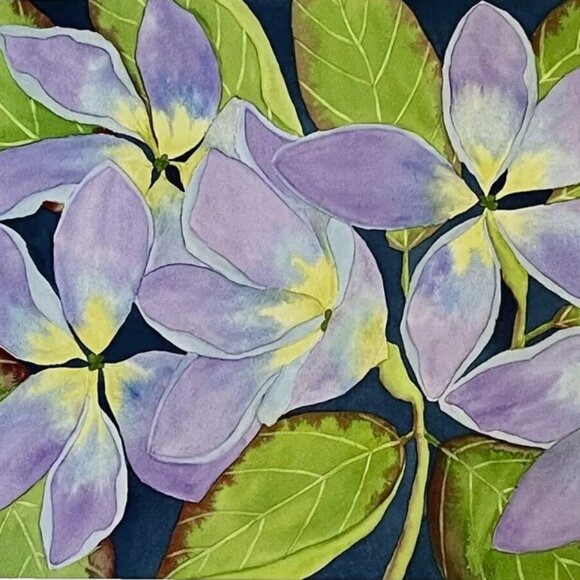 PAINTING WATERCOLOR ORIGINAL FLOWER PLUMERIA FRANGIPANI PURPLE 11X14 & MAT 16X20 - Picture 2 of 3